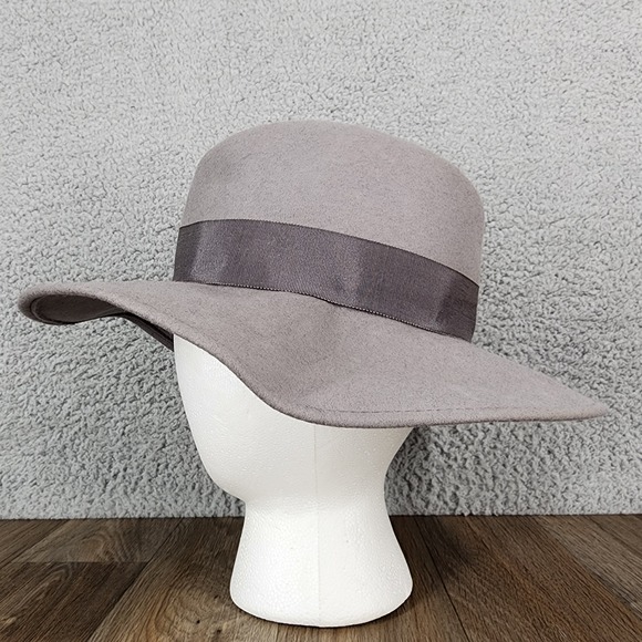 Miss Biermer Gray Felt Wide Brim Fedora Hat With Ribbon Bow Women's Accessory‎ - Picture 5 of 8